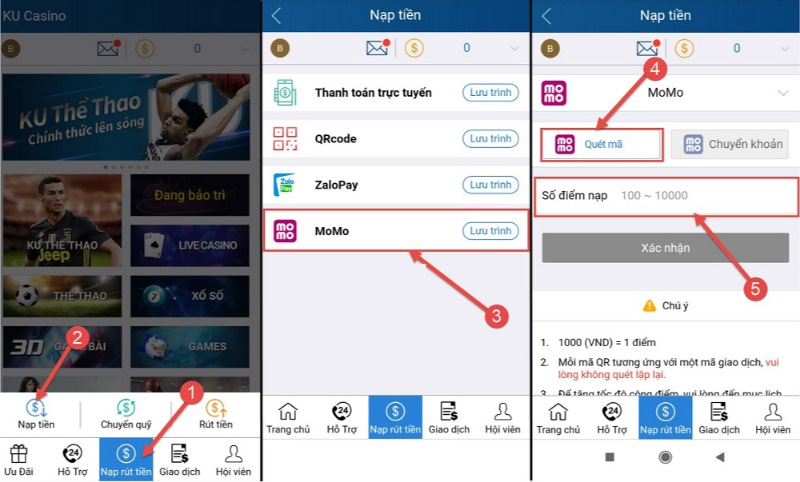 Nạp tiền vào nick cược Kubet bằng ví điện tử
